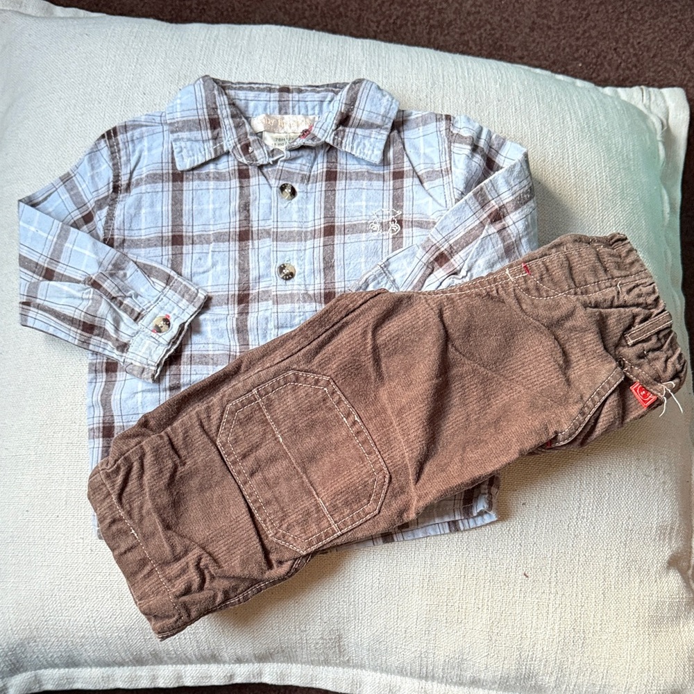 Plaid Shirt and Brown Pants Kids Matching Set